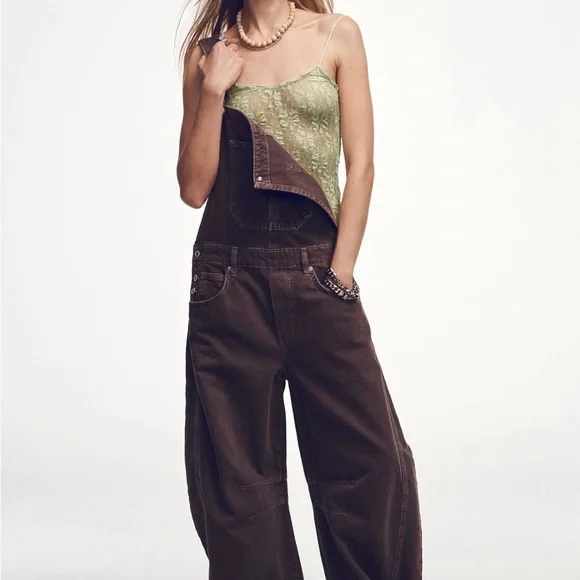 NWOT Free People Good Luck Barrel Overalls - Picture 3 of 8